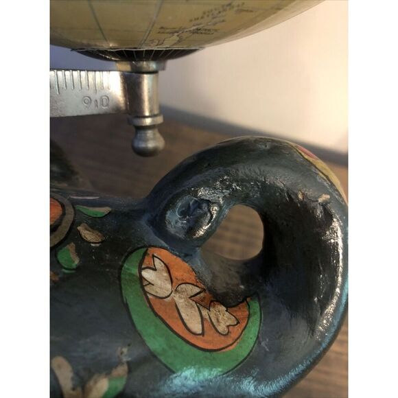Stone Elephant World Globe on Painted on Marble Base Art Deco. Rare. Read - Picture 14 of 16